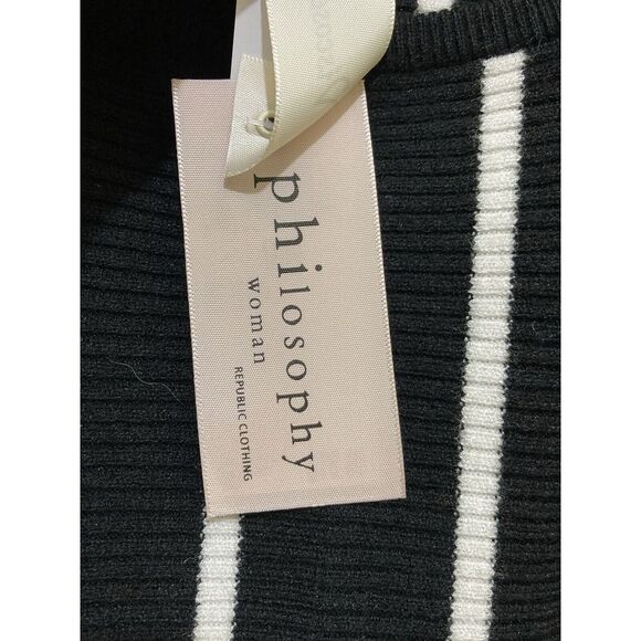 Philosophy Crew Neck Sweater 1X Black White Striped Knit 3/4 Batwing Sleeves New - Picture 6 of 12